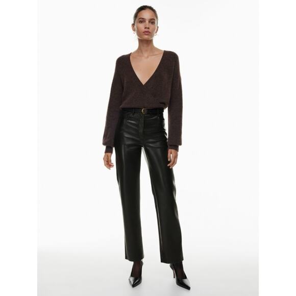 Aritzia Wilfred Melina Black Vegan Leather High-Rise Pants, Women's 2 SHORT $148 - Picture 1 of 13